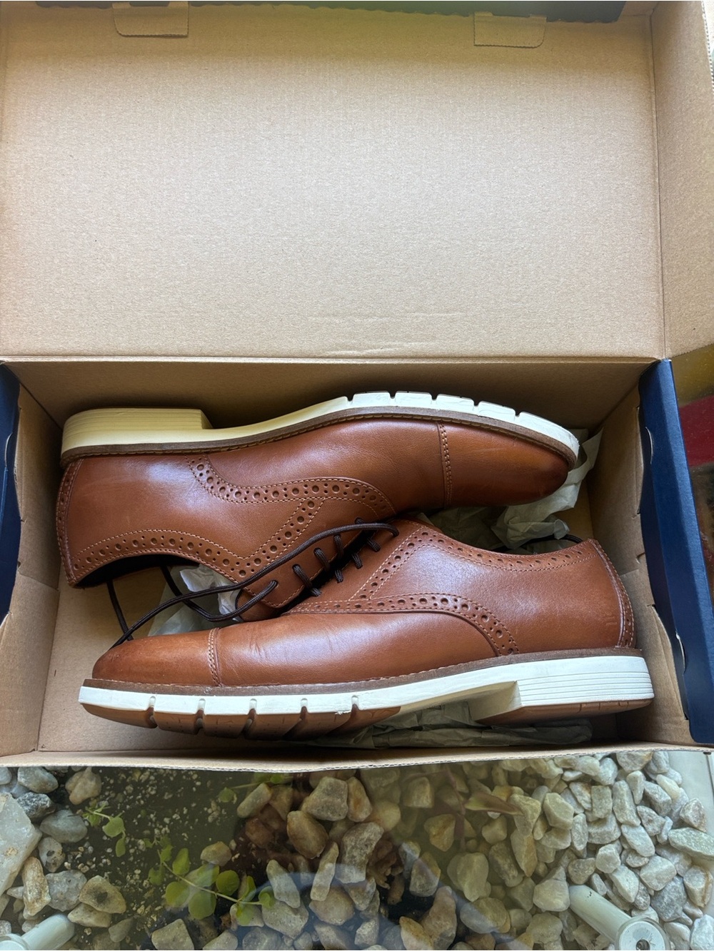 Cole Haan Brown Leather Wingtip Oxford Shoes with White Soles